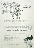 Flyer for Silent Partners by Nicolas Kanellos, Presented by Teatro Desengano del Pueblo at the Indiana University Northwest, 1977.
