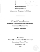 Accomplishments of Mississippi Women: Movements, Groups and Individuals