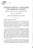 INTERNATIONAL CONGRESS OF WORKING WOMEN Meeting in Geneva, Switzerland, October 17, 1921