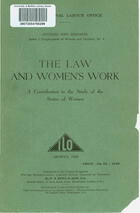 The Law and Women's Work: A Contribution to the Study of the Status of Women