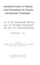 Report on the Quinquennial Meeting; Rapport de l'assemblée Quinquennale; Bericht Über Die Generalversammlung, Kristiania 1920