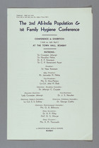 Program for the Second All-India Population and First Family Hygiene Conference, Bombay, 1938