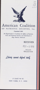 Wilcox Collection of Contemporary Political Movements, American Coalition of Patriotic Societies