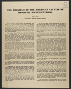 The Program of the American Council of Domestic Manufacturers