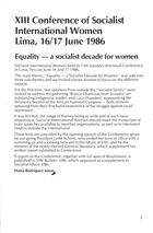 XIII Conference of Socialist International Women, Lima, 16-17 June 1986