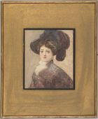 Watercolour of young woman in hat - late 19th century