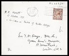 1 envelope to JGF with note by JGF: R.R. Marett, 17 Oct 1928 on his election as Rector of Exeter College