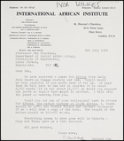 Letter from Barbara Pym, International African Institute, to MG, 3 July 1969