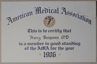 American Medical Association Membership Certificate, 1986