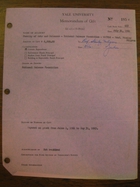 Yale University Memorandum of Gift, July 31, 1961