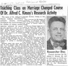 Teaching Class on Marriage Changed Course of Dr. Alfred C. Kinsey's Research Activity