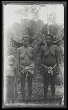 Two women and a child standing next to each other; full face; Rubiana Lagoon, New Georgia Island.
