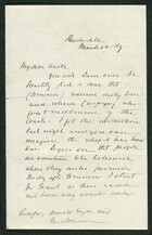 Letter from A.W. Howitt to My dear Uncle, March 4, 1869