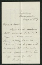 Letter from A.W. Howitt to My dear Uncle, August 10, 1869