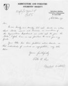 Letter from Agriculture and Forestry Students' Society, October 7th, 1971