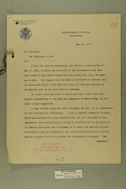 Memo from Robert Lansing to The Secretary of War, May 14, 1918