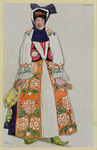 Costume design for a peasant woman, from Sadko, 1917 (colour litho)