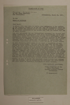 Letter to the Mayor of Willmars from the Peace Committee of the VVMAS Thuringia Machine Loaning Station Grimmenthal, March 20, 1951