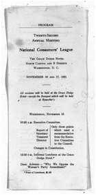Program, Twenty-Second Annual Meeting, National Consumers League, The Grace Dodge Hotel, North Capitol and E Streets, Washington, D.C., November 16 and 17, 1921