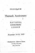 Program, Thirtieth Anniversary, National Consumers' League, November 14-16, 1929