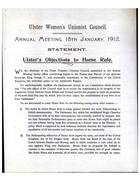 Annual Meeting, 18th January 1912: Statement, Ulster's Objections to Home Rule
