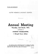 Agenda for the Annual Meeting, 2 March 1961, Unionist Headquarters, Belfast