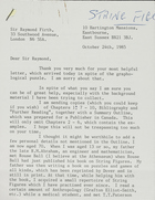 Correspondence between Raymond Firth and A. Johnston Abraham, October 1985