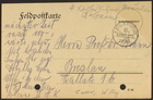 Army Field Postcard from Willy Cohn to Markus Brann, October 10, 1914