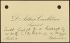 Business card and note from Arthur Crzellitzer to Markus Brann, undated