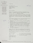 Correspondence Between Raymond Firth and Claude Conyers Regarding Contribution of Article for The Encyclopedia of Religion, April 8 - May 5, 1983