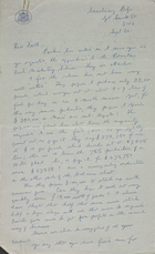 Letter from C. F. Hickling to Raymond Firth, September 20 [circa 1948]