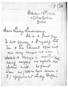 Edyth Mercier Clements to Lady Londonderry [Theresa Susey Chetwynd Talbot], Belfast, 13 October 1916