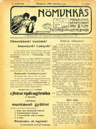 Nomunkás. A munkálkodó nok érdekeit képviselo szociálista lap, Vol. I, No. 1, 1 March 1905