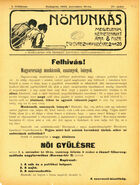 Nomunkás. A munkálkodó nok érdekeit képviselo szociáldemokrata lap, Vol. I, No. 20, 19 November 1905