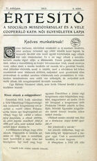 Értesíto. A Szociális Missziótársulat és a vele cooperáló kath. noi egyesületek lapja, Vol. 2, No. 4, 1913
