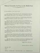 Letter re: Citizens Committee believes the Palestinian question can be peacefully resolved with friendly intervention of the President of the United States, from Yervant Maxudian to Lyndon B. Johnson, September 1969