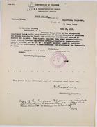 Confirmation of Telegram from F. W. Berkshire to Immigration Bureau, DC, re: TX Gov. Requests Import of Mexican Agricultural Laborers to Chop Cotton in Williamson & Travis Counties, June 28, 1919