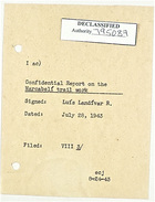 Cover Sheet for Confidential Report on the Marcabeli Trail Work, July 28, 1943