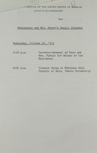 Ambassador and Mrs. Meyer's Social Calendar, October 20, 1965