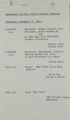 Ambassador Armin H. Meyer and Mrs. Meyer's Social Schedule, Wednesday, November 17, 1965