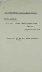 Ambassador and Mrs. Meyer's Social Schedule April 5, 1966