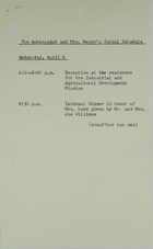 Ambassador and Mrs. Meyer's Social Schedule April 6, 1966