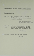 Ambassador and Mrs. Meyer's Social Schedule April 12, 1966