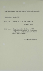 Ambassador and Mrs. Meyer's Social Schedule April 13, 1966