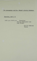 Ambassador and Mrs. Meyer's Social Schedule April 14, 1966