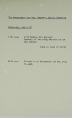 Ambassador and Mrs. Meyer's Social Schedule April 20, 1966
