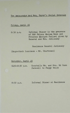 Ambassador and Mrs. Meyer's Social Schedule April 22-23, 1966