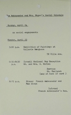Ambassador and Mrs. Meyer's Social Schedule April 24-25, 1966