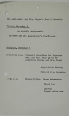 Ambassador and Mrs Meyer's Social Schedule, December 2, 1966