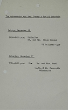 Ambassador and Mrs Meyer's Social Schedule, December 16, 1966